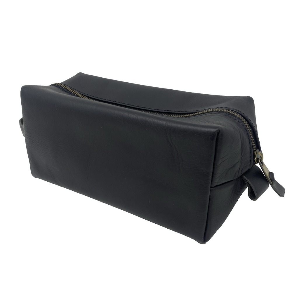 Vellaire Toiletry Bag High Quality Thick Leather Mens 9.5x4.5x4.5" Black Zip USA